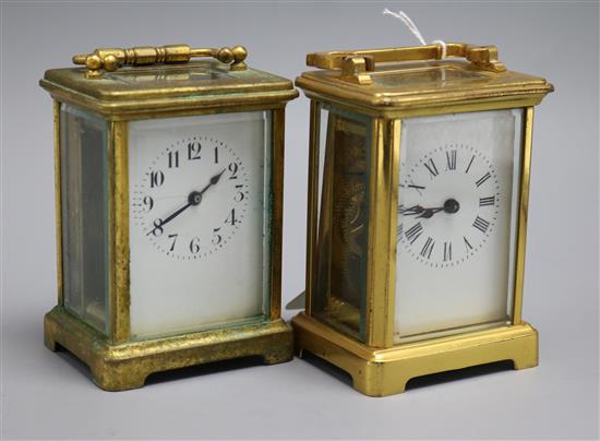 Two brass carriage timepieces
